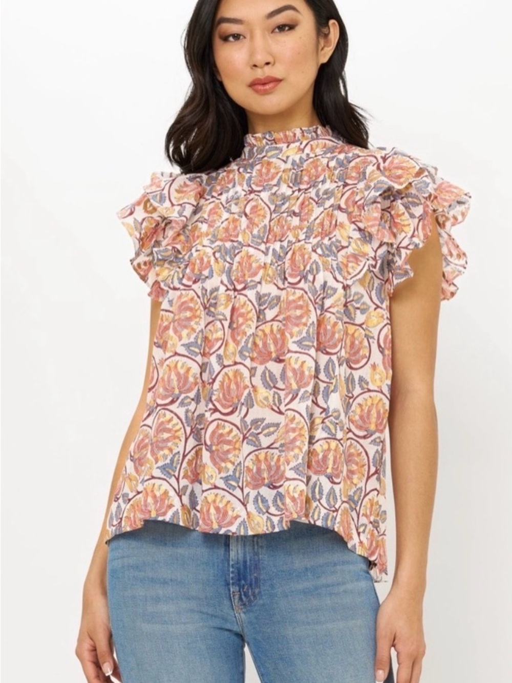 Oliphant Tuckernuck Pintuck Ruffle Blouse